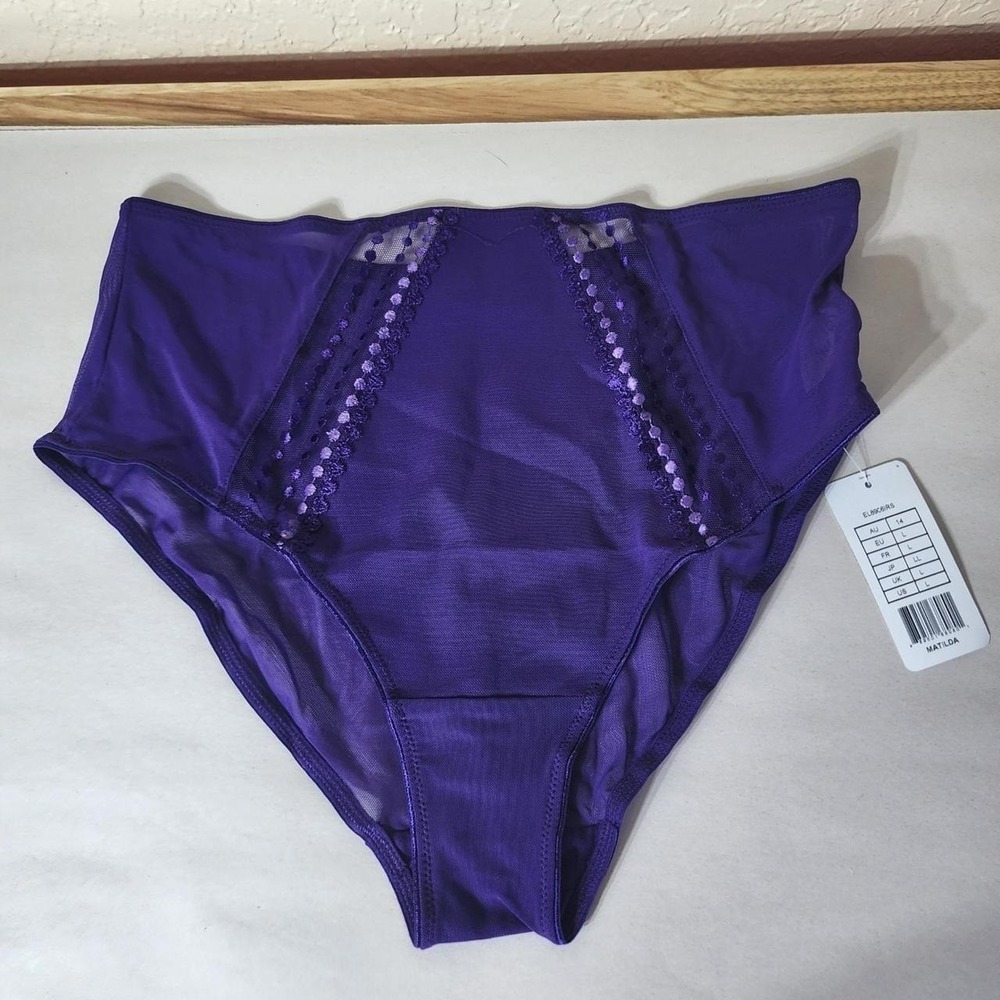 Elomi Matilda High Leg Brief Panty Iris Purple Sheer Mesh EL8906IRS Womens L